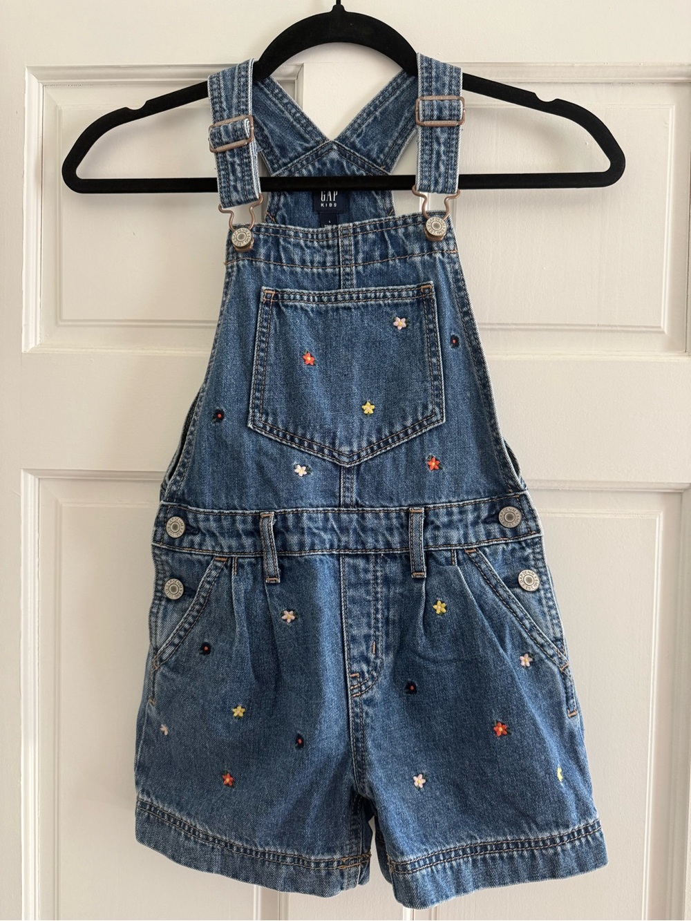 GAP Denim Short Overalls with Multi-Color Star Embroidery